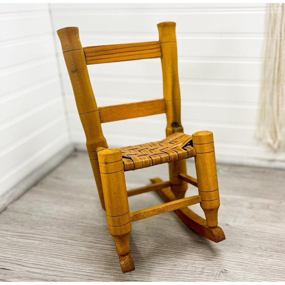 Vintage Miniature Wood Rocking Chair:‎ Rustic Doll Display